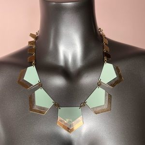 Express Chevron Statement Necklace Tiffany Blue w/Silver Gold Color 16"-21"